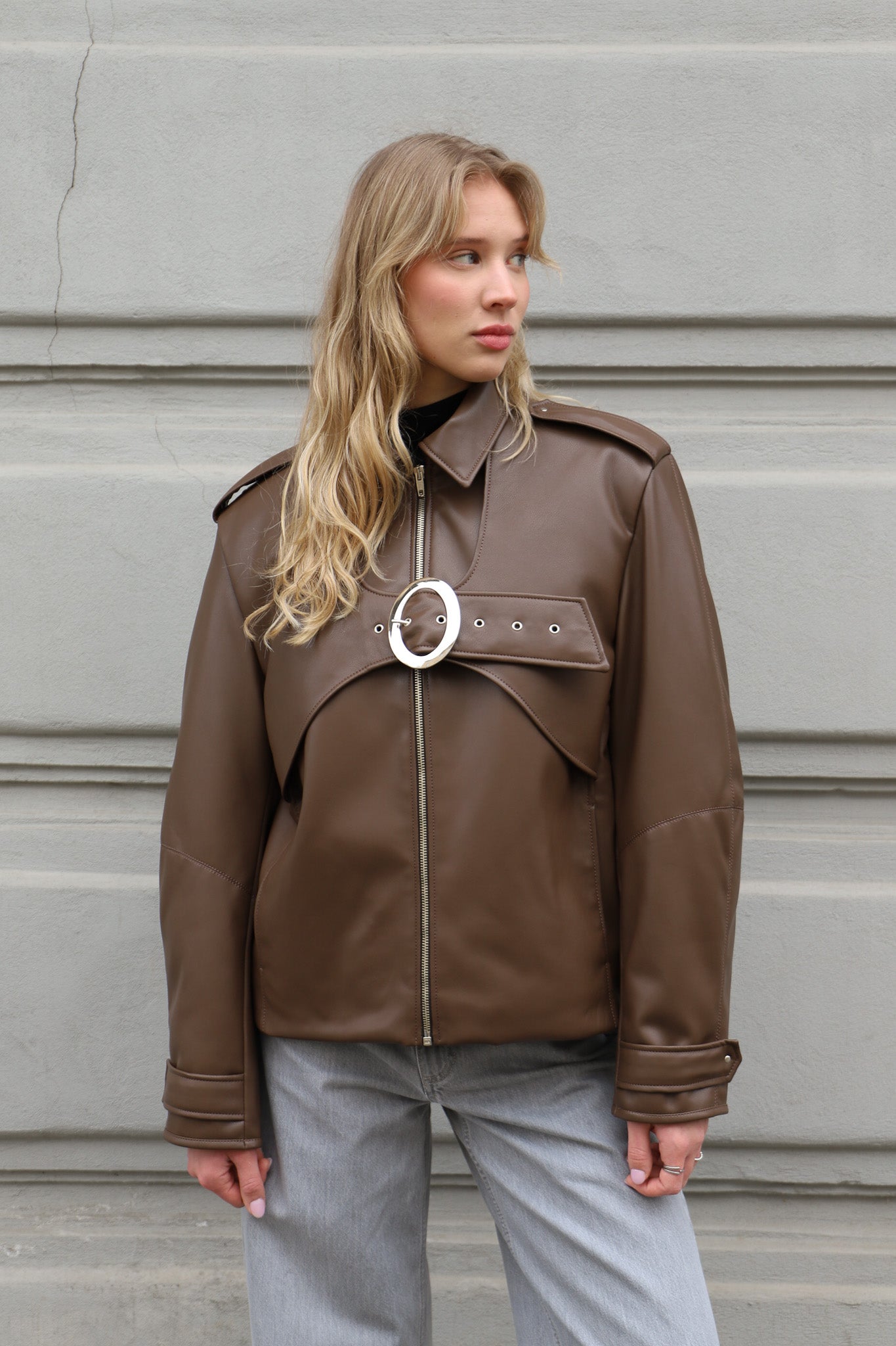 BROWN FAUX LEATHER JACKET