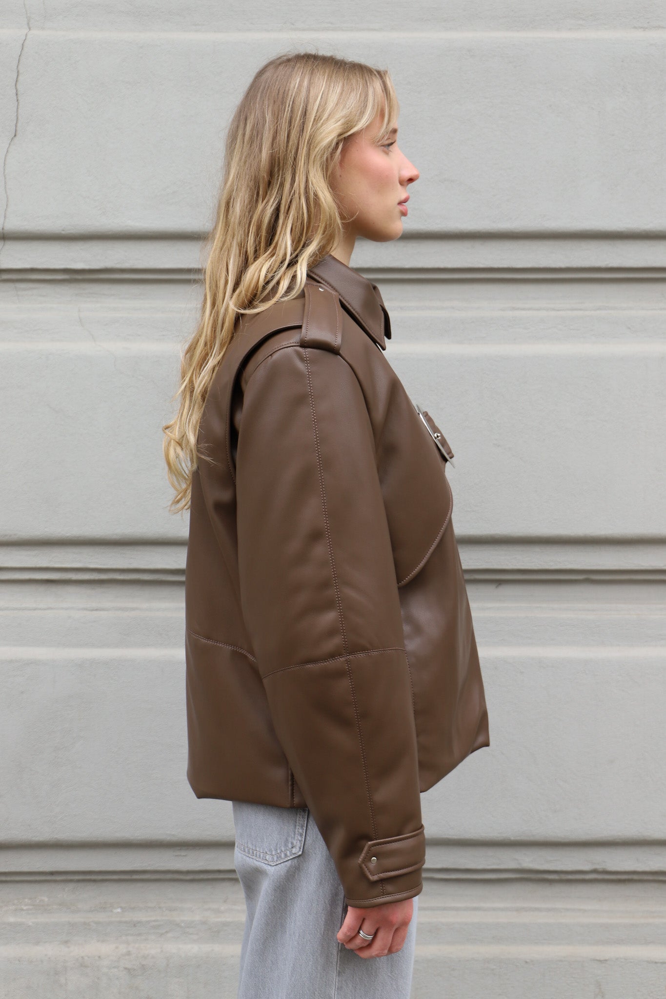 BROWN FAUX LEATHER JACKET