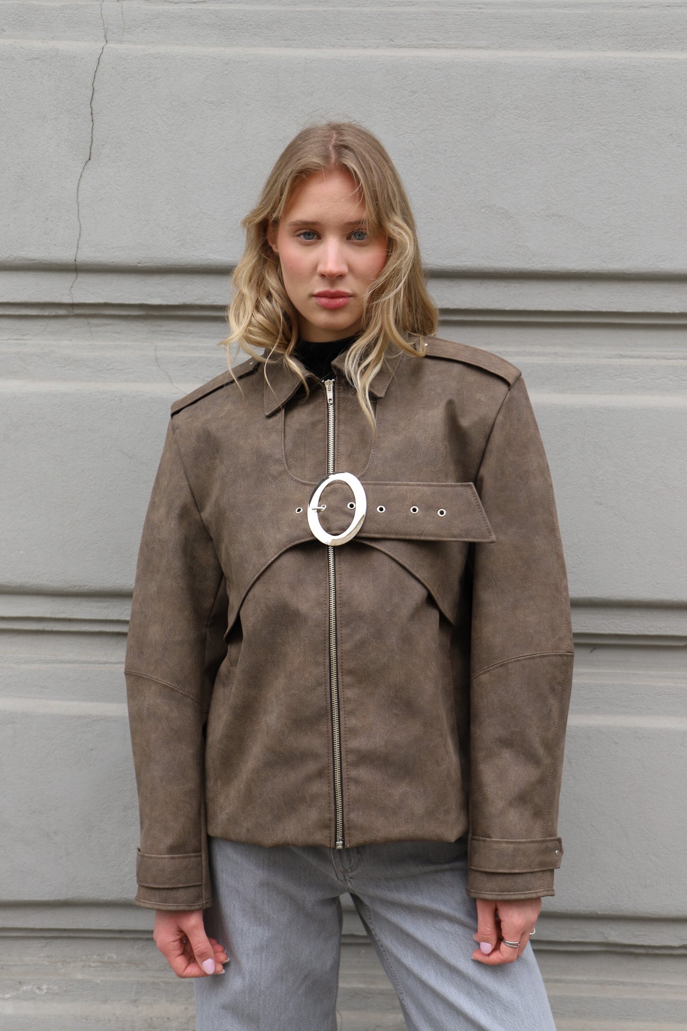 BROWN FAUX LEATHER JACKET