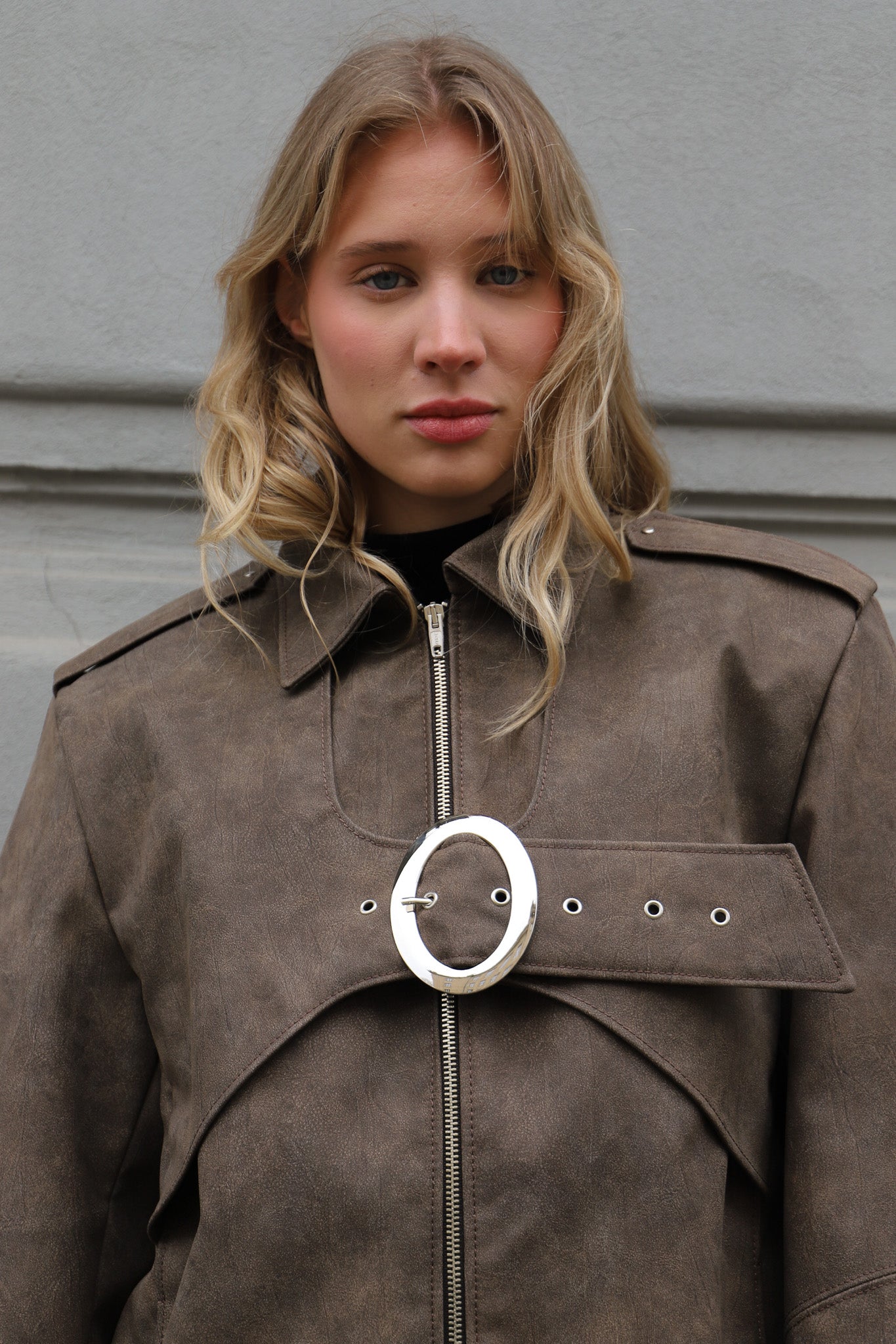 BROWN FAUX LEATHER JACKET