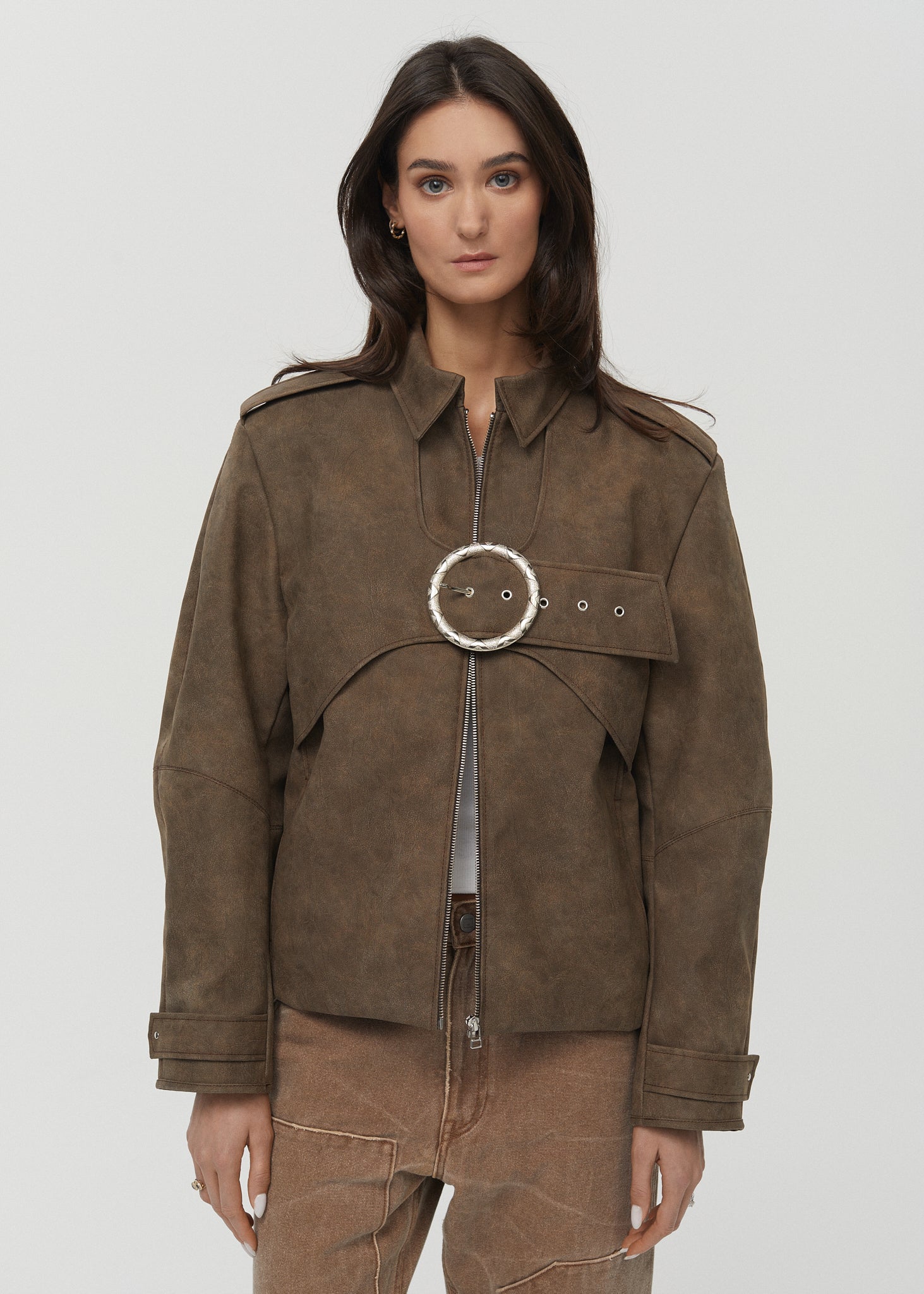 BROWN FAUX LEATHER JACKET