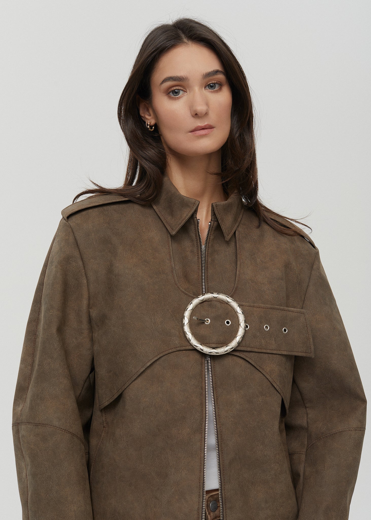 BROWN FAUX LEATHER JACKET